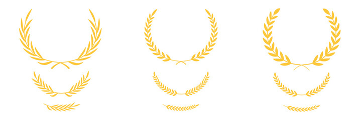 Winner trophy icon for champion or leader. Golden laurel wreath vector illustration. Gold laurel wreath, winner award set vector illustration. Gold award symbol of victory, achievement and success. © Slava