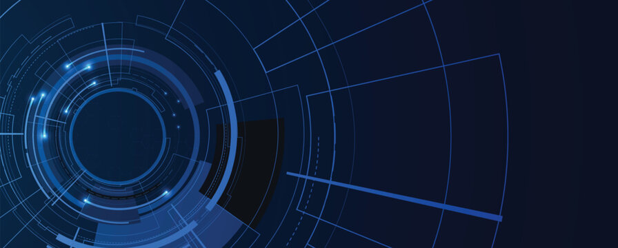 Technology science concept banner. Molecular technology structure with digital overlay