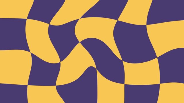 Psychedelic Wavy Checkerboard Pattern Abstract Background Purple Yellow Flowing Organic Shapes