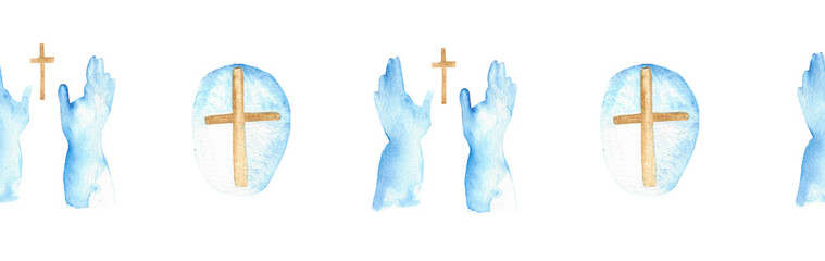 Watercolor Christian border.Watercolor hand-drawn border.