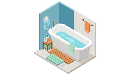 Fototapeta premium Isometric bathroom with bathtub and modern decor elements for relaxation