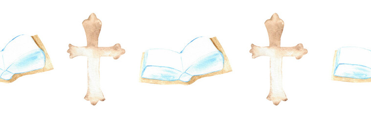 Watercolor Christian border.Watercolor hand-drawn border.
