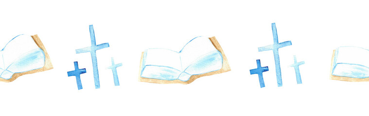 Watercolor Christian border.Watercolor hand-drawn border.