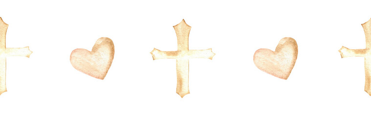 Watercolor Christian border.Watercolor hand-drawn border.