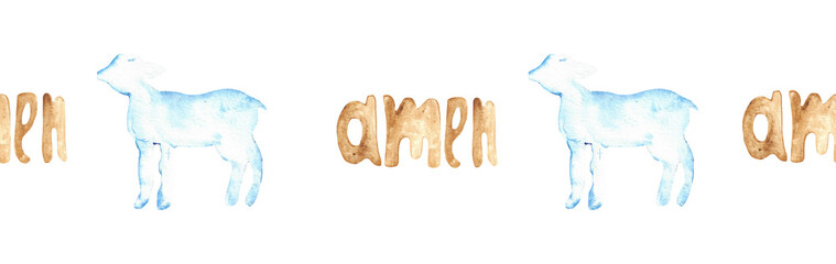 Watercolor Christian border.Watercolor hand-drawn border.