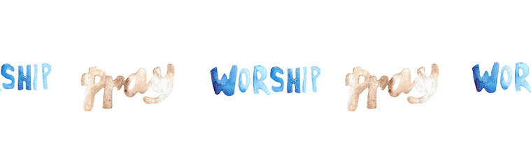 Watercolor Christian border.Watercolor hand-drawn border.
