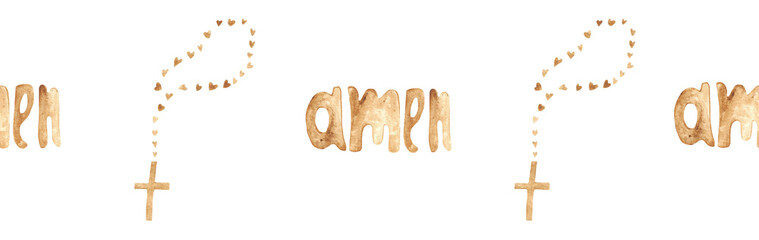 Watercolor Christian border.Watercolor hand-drawn border.