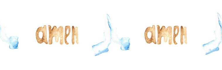 Watercolor Christian border.Watercolor hand-drawn border.