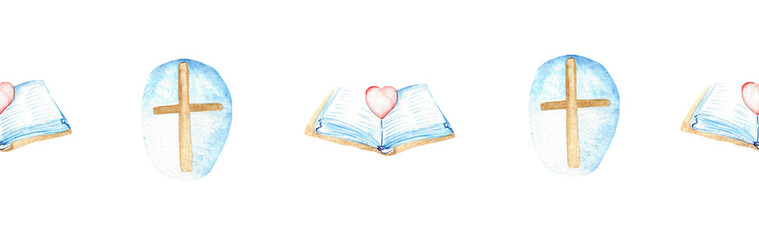 Watercolor Christian border.Watercolor hand-drawn border.
