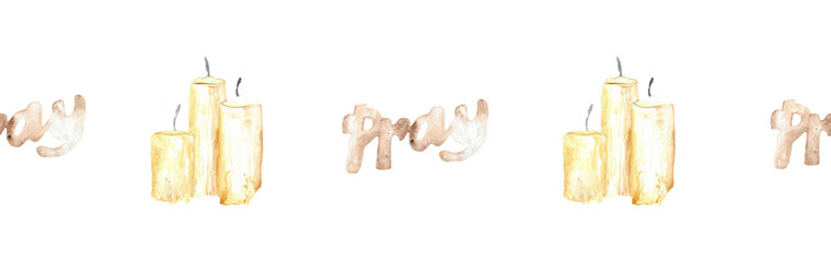 Watercolor Christian border.Watercolor hand-drawn border.