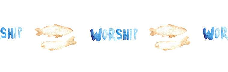Watercolor Christian border.Watercolor hand-drawn border.
