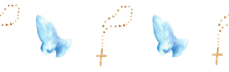 Watercolor Christian border.Watercolor hand-drawn border.