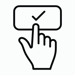 Obraz premium Hand index finger clicking button with check mark vector illustration eps scalable icon silhouette vector illustration white background