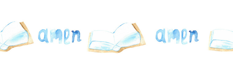 Watercolor Christian border.Watercolor hand-drawn border.