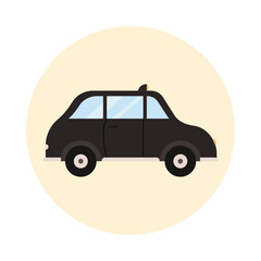 Simple isolated UK black cab icon in round style for transport and travel concepts vector illustration