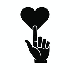 Obraz premium Black silhouette hand with index finger touching heart shape icon vector graphic scalable eps for general use silhouette vector illustration white background