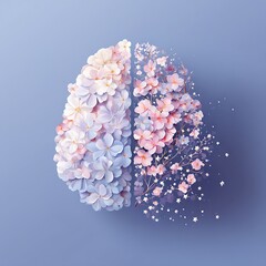 conceptual vector art of half brain made of stars and half of flowers, minimalist design, harmony of intellect and emotion, pastel gradient background, modern corporate art style, 