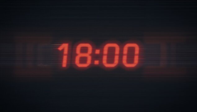 Showing digital clock display reading 18:00 in dark electronic environment, with LED scan lines