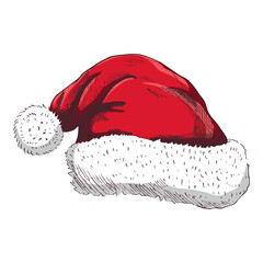 Santa Claus headdress in the linart style is colored. Vector illustration