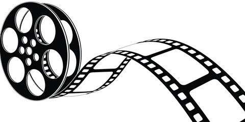 Abstract minimalist black and white vector film reel and strip illustration scalable eps icon design silhouette vector illustration white background