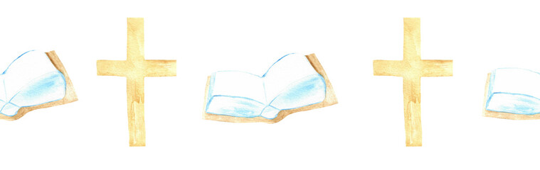 Watercolor Christian border.Watercolor hand-drawn border.