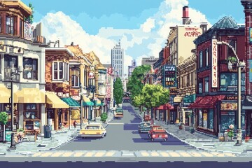 Downtown illustration buildings street.