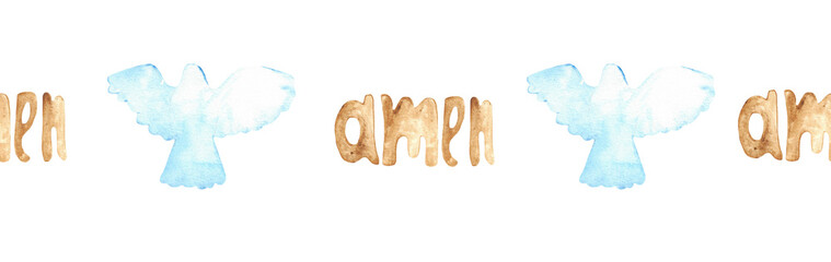 Watercolor Christian border.Watercolor hand-drawn border.