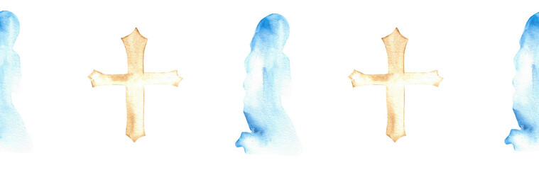 Watercolor Christian border.Watercolor hand-drawn border.