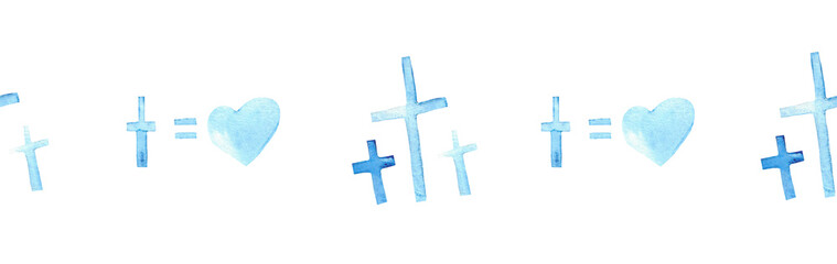 Watercolor Christian border.Watercolor hand-drawn border.