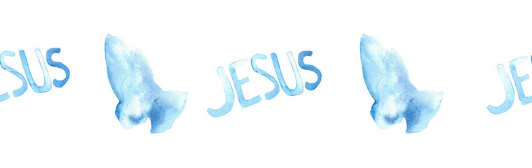 Watercolor Christian border.Watercolor hand-drawn border.