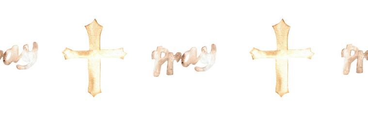 Watercolor Christian border.Watercolor hand-drawn border.