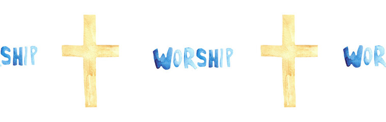 Watercolor Christian border.Watercolor hand-drawn border.