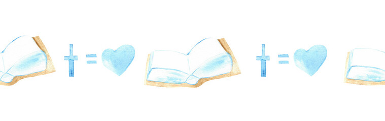 Watercolor Christian border.Watercolor hand-drawn border.