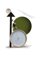 Vertical photo collage of happy businesswoman walk huge dial clock arrow success deadline career...