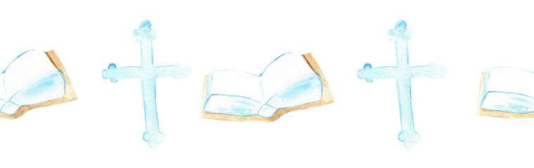 Watercolor Christian border.Watercolor hand-drawn border.