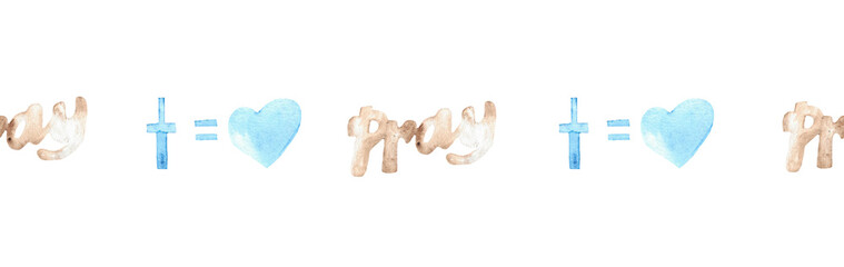 Watercolor Christian border.Watercolor hand-drawn border.