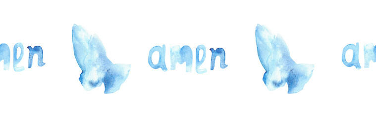 Watercolor Christian border.Watercolor hand-drawn border.