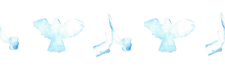 Watercolor Christian border.Watercolor hand-drawn border.