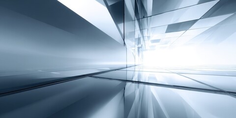 Futuristic Abstract Interior with Geometric Glass Planes and Bright Light