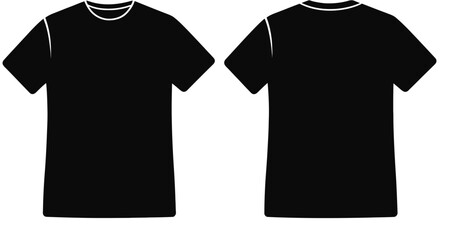 Versatile black t-shirt vector graphics front and back views scalable eps for fashion design and apparel mockups silhouette vector illustration white background