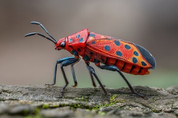Spotted Lantern Fly Nymph: Macro Shot of a Red Pest Insect in Green Nature