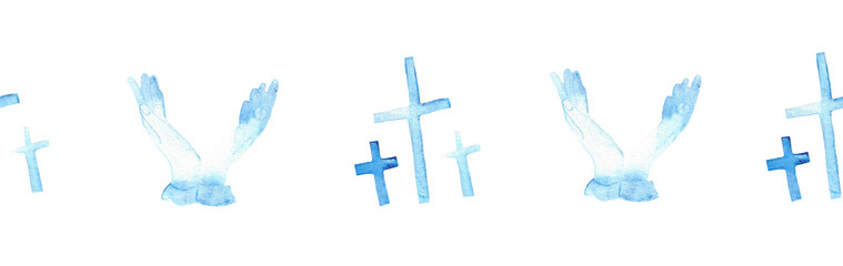  Watercolor Christian border.Watercolor hand-drawn border.