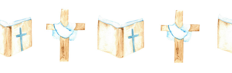  Watercolor Christian border.Watercolor hand-drawn border.