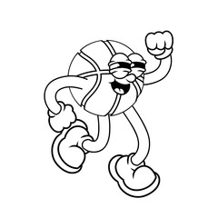 Retro character design of dancing basketball outline
