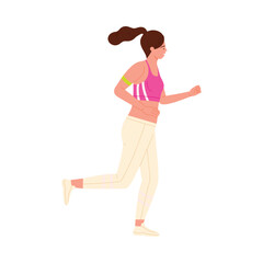 Active young woman running in sportswear on white background, healthy lifestyle isolated vector illustration