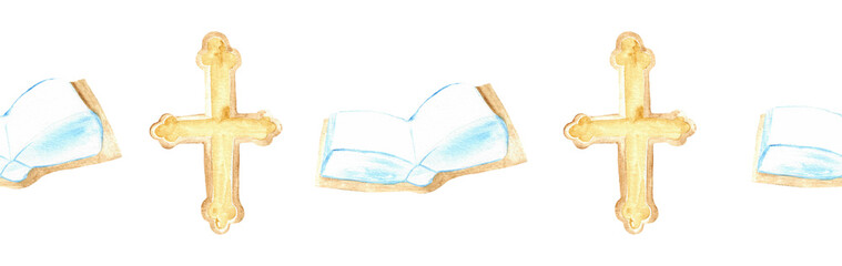  Watercolor Christian border.Watercolor hand-drawn border.