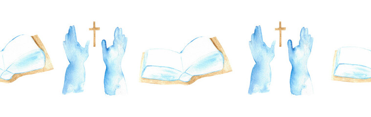  Watercolor Christian border.Watercolor hand-drawn border.