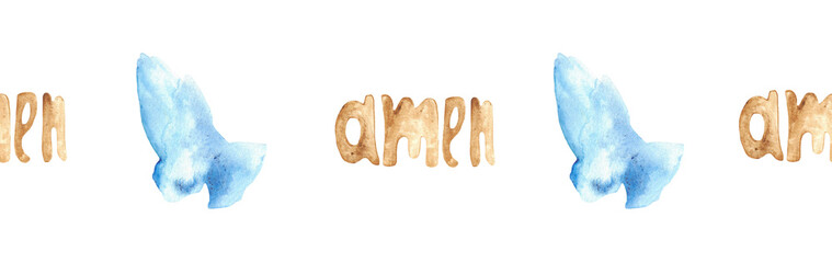  Watercolor Christian border.Watercolor hand-drawn border.