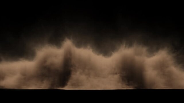 Sandstorm
This stock motion graphics video shows sand and dust moving like ocean waves over a black background.