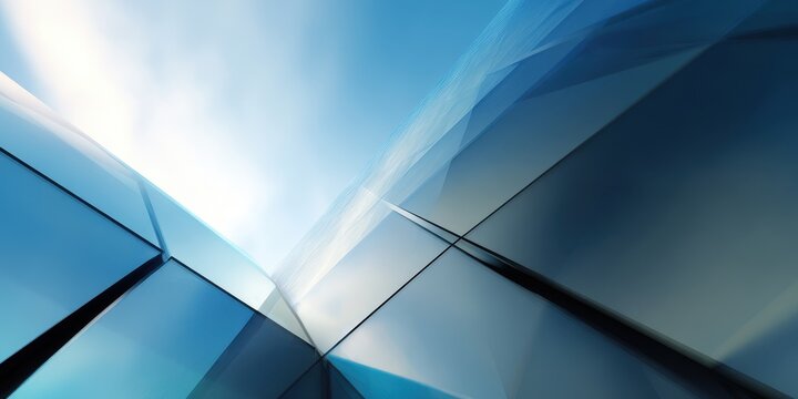 Modern Corporate Glass Building Facade Reflected in Bright Blue Sky
